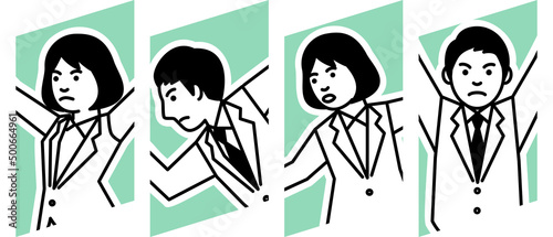 ビジネスシーン　4ポーズの男女