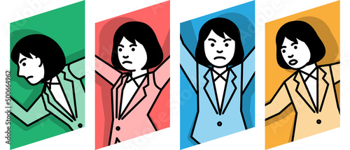 ビジネスシーン　4ポーズの女性