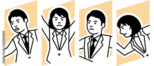 ビジネスシーン　4ポーズの男女