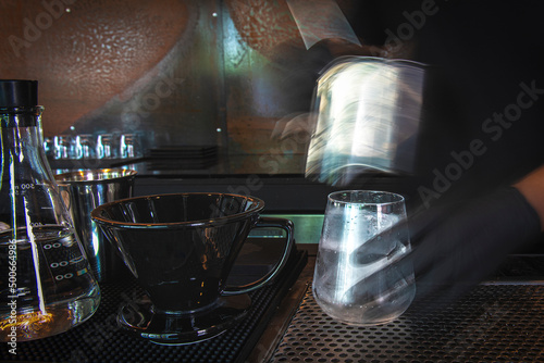Dripping coffee process with moment of object