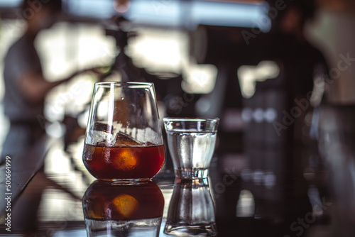 Ice americano with ice in the glass