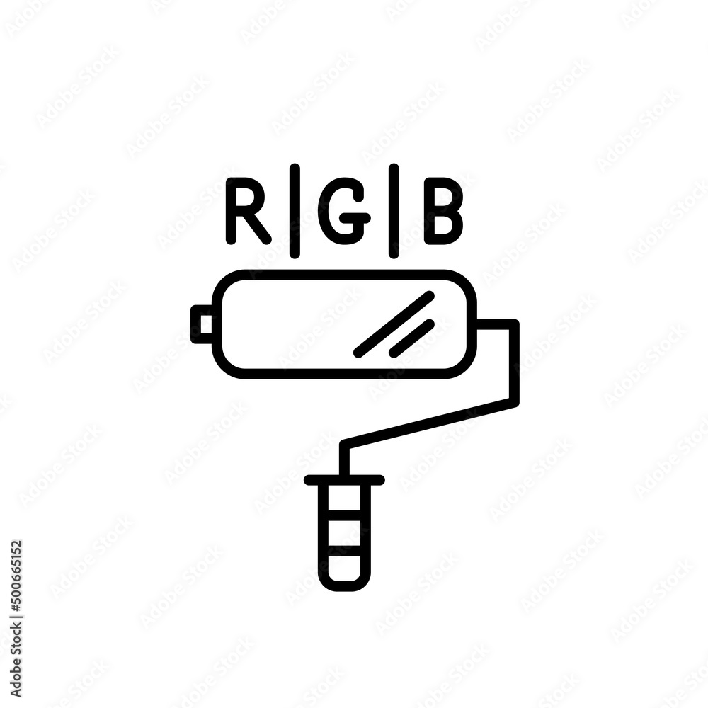 Fototapeta premium Painter roll with rgb symbol. Pixel perfect, editable stroke line icon