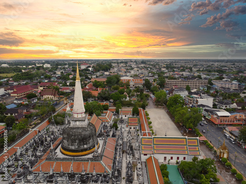 Photography Wat Phra Mahathat Woramahawihan pagoda in the evening beautiful sky Nakhon Si Th