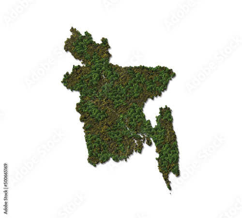 3D rendering green forest island map of Bangladesh, Bangladesh map on the ocean, Save nature, environment, earth. all nations to work together to tackle climate change,  Environment day Concept,