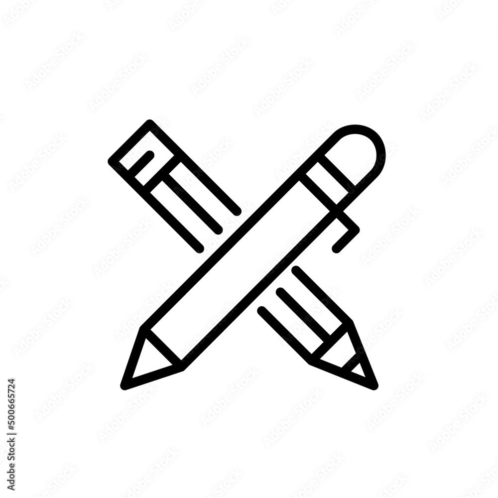 Graphic design symbol. Crossed pencil and stylus. Pixel perfect, editable stroke icon