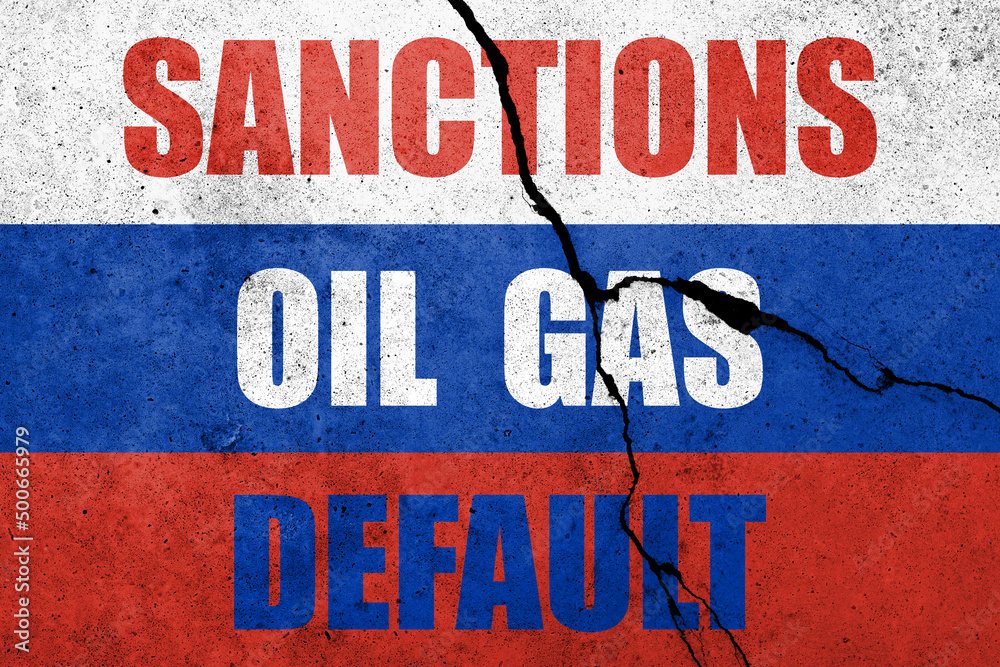 Obraz premium Flag of Russia painted on a concrete wall. Russian economic collapse and default