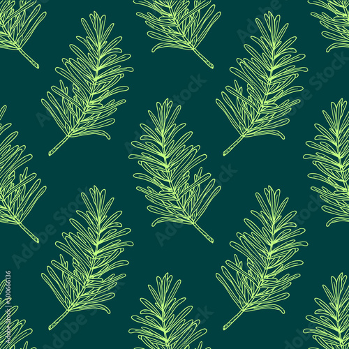 rosemary leaves seamless pattern. wrapping paper, label, menu, kitchen textiles. sketch hand drawn doodle. vector monochrome minimalism. plant, spice.