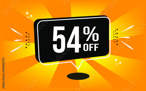 54% off. Orange banner with black balloon and special buy and sell offer