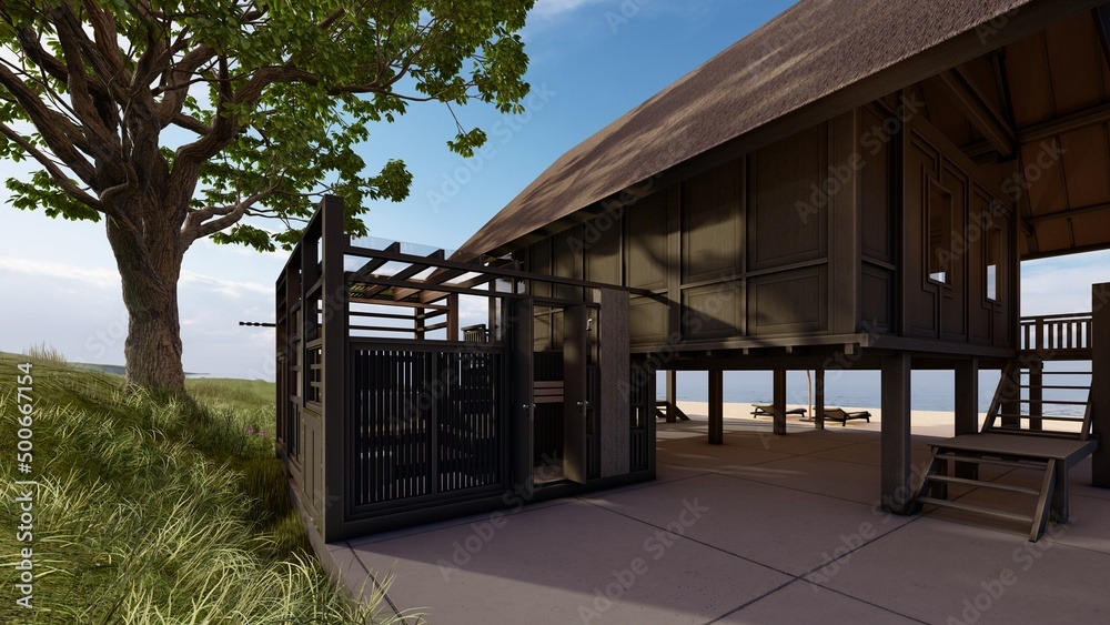 Fototapeta premium tropical wooden house on the beach