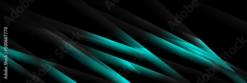 Bright blue cyan abstract glossy stripes on black background. Futuristic vector banner design