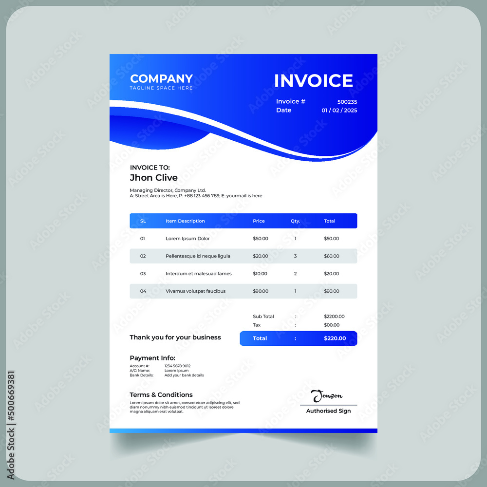 Creative shapes business invoice template in eps Creative shapes business invoice template in eps