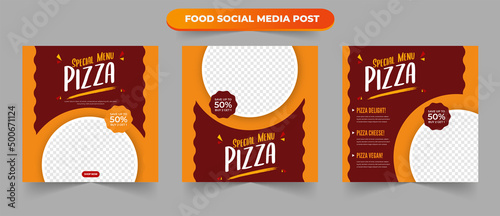 Cullinary pizza food menu restaurant for social media content set post square promotion marketing flyer banner template