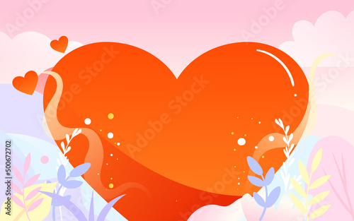Valentine's day lovers hug each other with hearts on the background, vector illustration