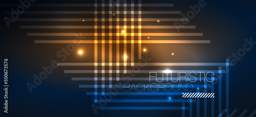 Fototapeta Naklejka Na Ścianę i Meble -  Background neon glowing lines and geometric shapes. Lights in the dark wallpaper for concept of AI technology, blockchain, digital, communication, 5G, science