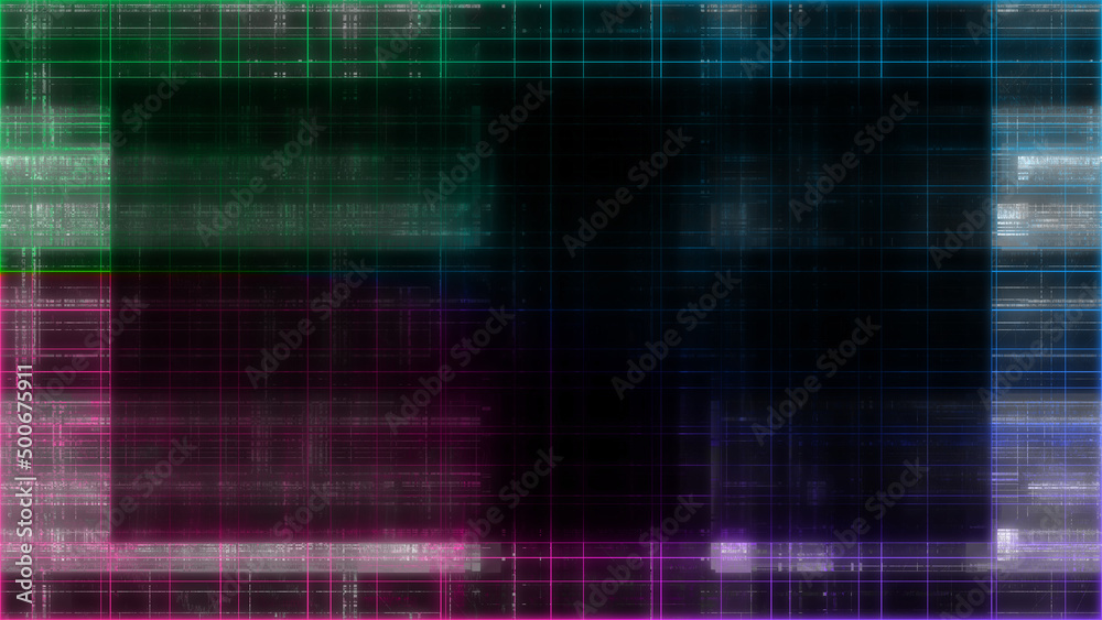 Abstract glitch art grid border background image.