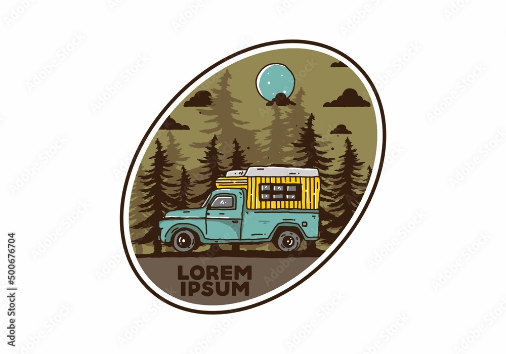 Wood campervan in the forest illustration Wood campervan in the forest illustration