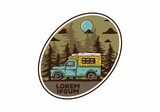 Wood campervan in the forest illustration