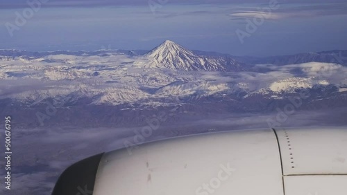 Aerial view on highest stratovolcano in Western Asia and Iran mountain Damavand