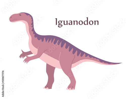 Ancient pangolin iguanodon. Herbivorous dinosaur of the Jurassic period. Vector cartoon illustration isolated on a white background © Mikhail Ognev