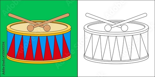 Toy drums suitable for children's coloring page vector illustration