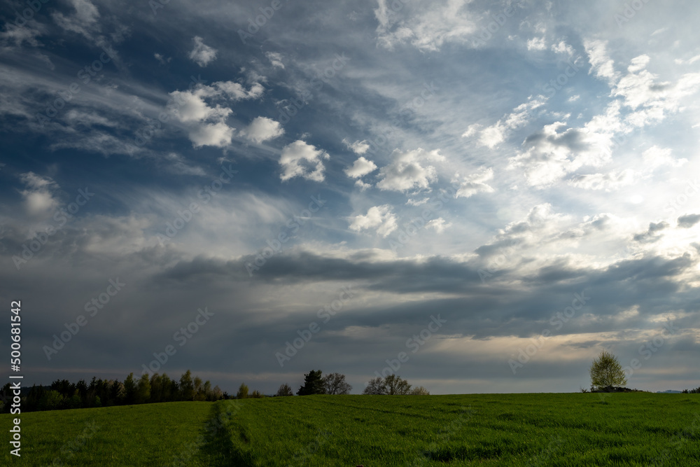 Blue sky and beautiful cloud with meadow and landscape. Simple landscape background for summer posters. Relaxing feeling like in heaven. Blue sky and beautiful cloud with meadow and landscape. Simple landscape background for summer posters. Relaxing feeling like in heaven.