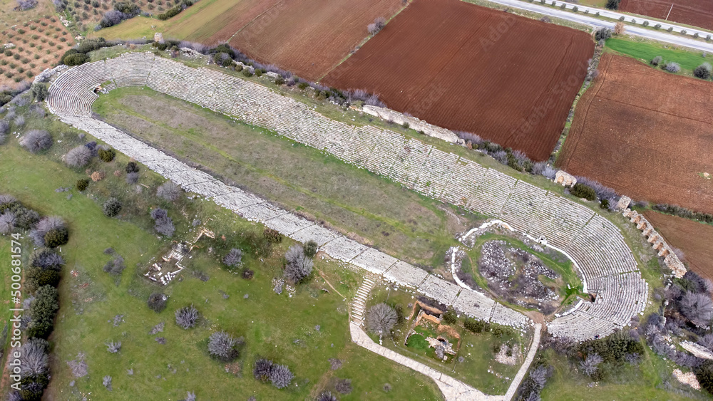 Aerial drone view of the ancient city of Aphrodisias, Aydin - Turkey Aerial drone view of the ancient city of Aphrodisias, Aydin - Turkey