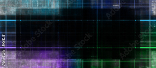 Abstract glitch art grid border background image.