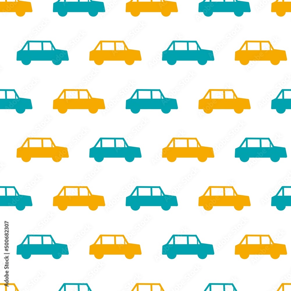 Green and Yellow Cars Vector Graphic Cartoon Seamless Pattern