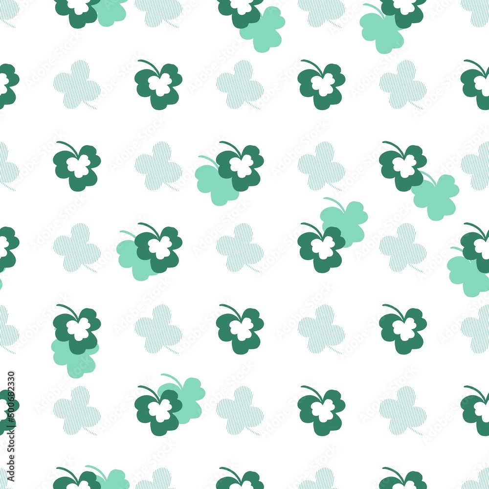 Fototapeta premium Cute Green Clover Leaves Flat Vector Graphic Art Seamless Pattern