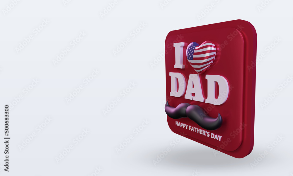3d fathers day America love flag rendering right view