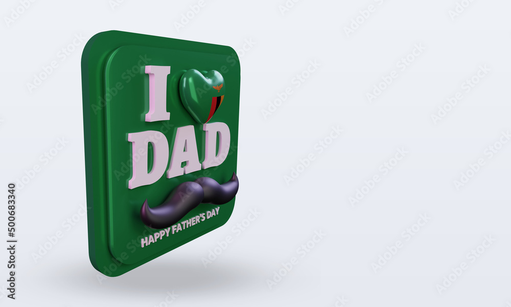 3d fathers day Zambia love flag rendering left view 3d fathers day Zambia love flag rendering left view