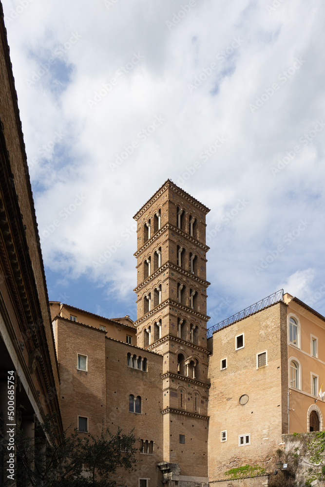The bell tower and the monastery in Rome, Italy.