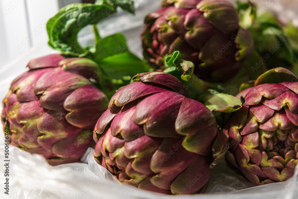 close-up of fresh artichokes from the agricultural market close-up of fresh artichokes from the agricultural market