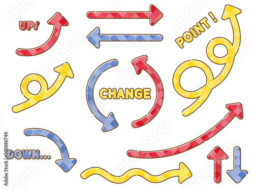原色モザイク柄矢印のセット