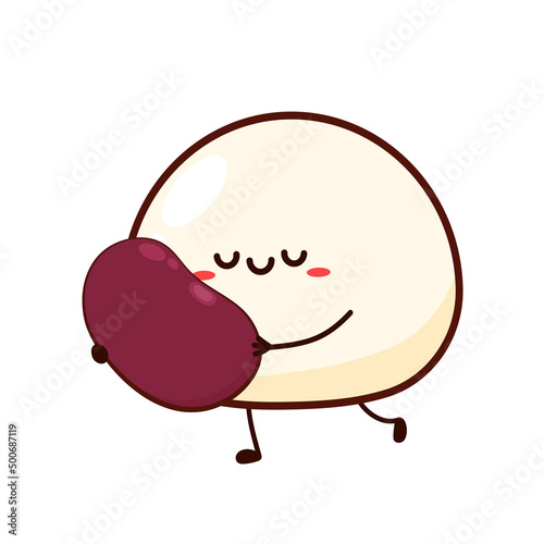 Mochi character design. wallpaper. free space for text. Mochi vector. Kidney bean vector. Japanese rice dessert.