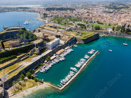 Aerial view of Old Fortress in corfu island, Greece