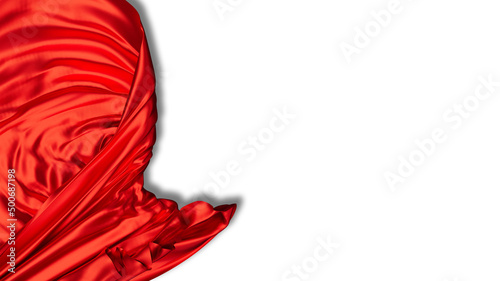 Принти на полотні Piece of Red textured and creased Fabric end of Returning by a Corner on White