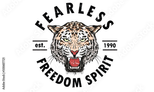 Fearless tiger vector print design for t shirt and others. Animal  graphic print design for apparel, stickers, posters, background . Wild life artwork.