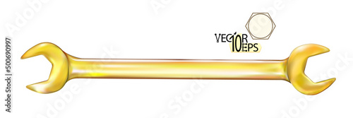 Realistic Gold hand wrench or spanner. Vector