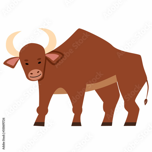 Vector illustration of a bull in a flat style  isolated on a white background.