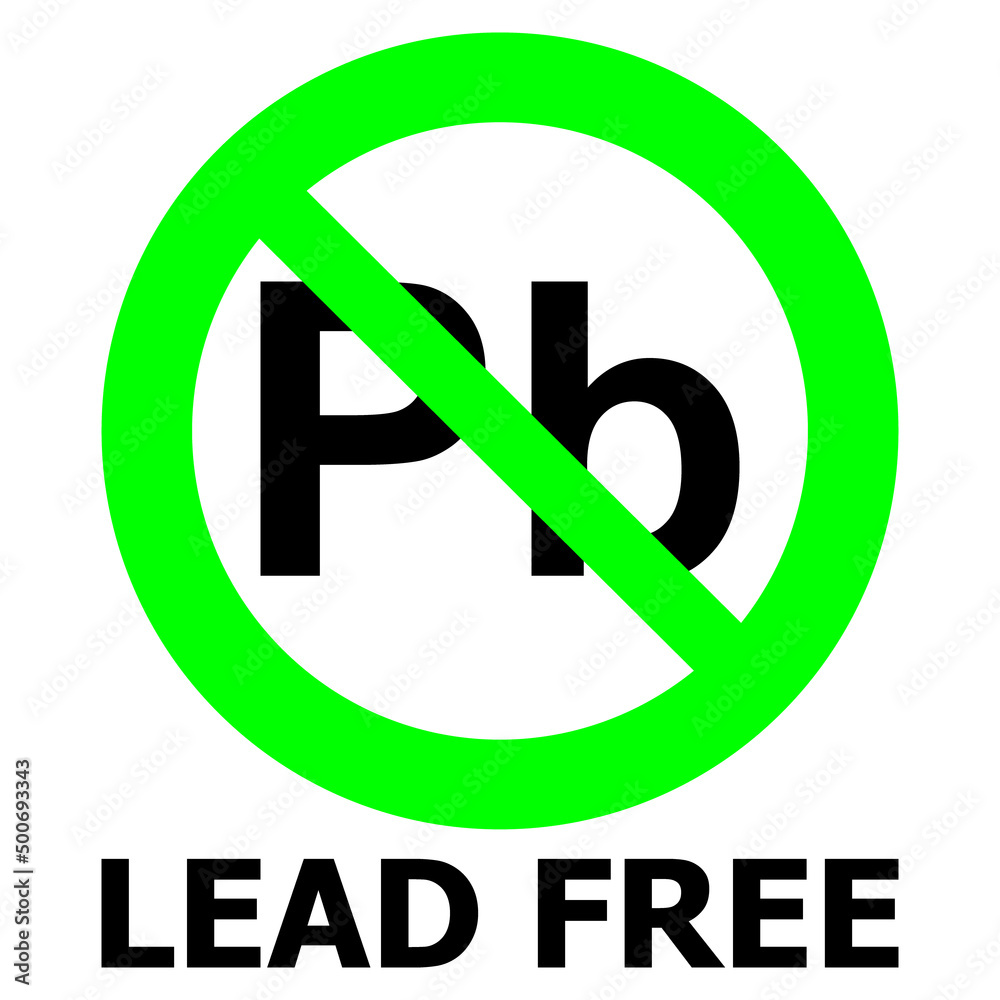Lead free sign. Vector illustration of green circular prohibition sign with crossed out Pb icon inside. symbol isolated on white background. Lead free sign. Vector illustration of green circular prohibition sign with crossed out Pb icon inside. symbol isolated on white background.
