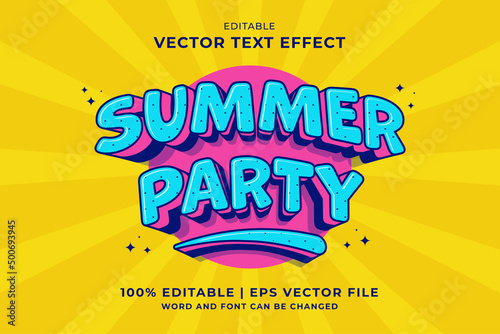 Editable text effect Summer Party 3d Cartoon template style premium vector