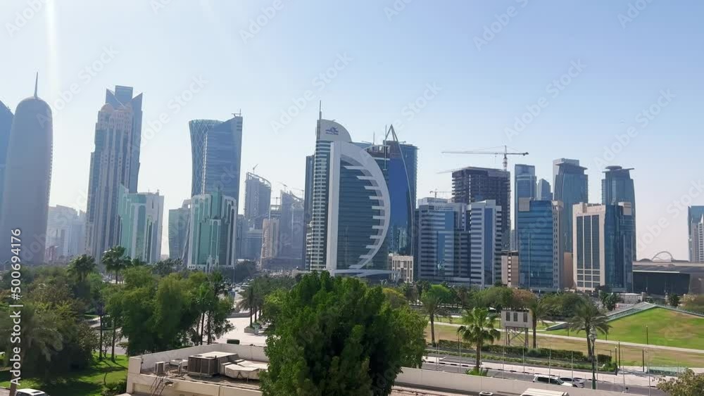 Doha, Qatar: Capital city of Qatar, cityscape with skyscrapers skyline of West Bay - landscape panorama of Arabian Peninsula from above, West Asia Doha, Qatar: Capital city of Qatar, cityscape with skyscrapers skyline of West Bay - landscape panorama of Arabian Peninsula from above, West Asia