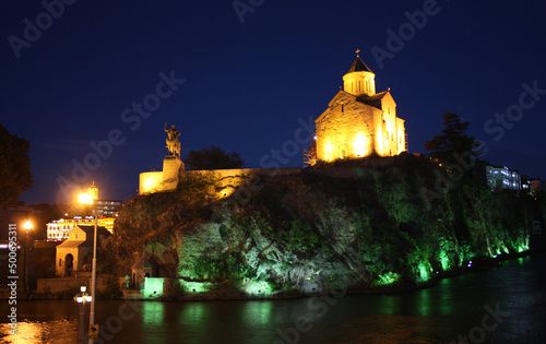 Metekhi Church at evening in Tbilisi, Georgia photo