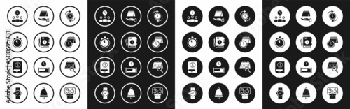 Set Clock with arrow, Daily paper notepad, Stopwatch, Time Management, Calendar and clock, search and for book icon. Vector