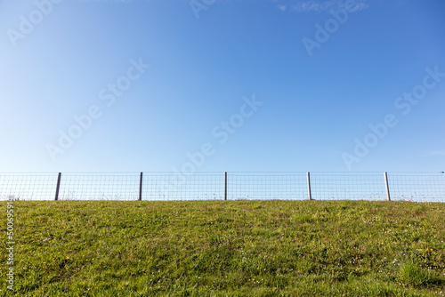 Ein Zaun grenzt die Wiese vom blauen Himmel ab © Cpro