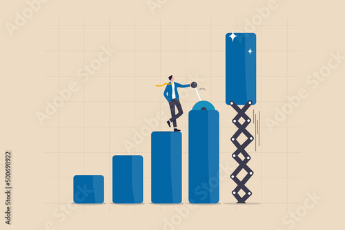 Growing business graph, increase sale or investment growth, profit rising up or revenue growing, development or improvement concept, smart businessman control switch to move or growing profit graph.