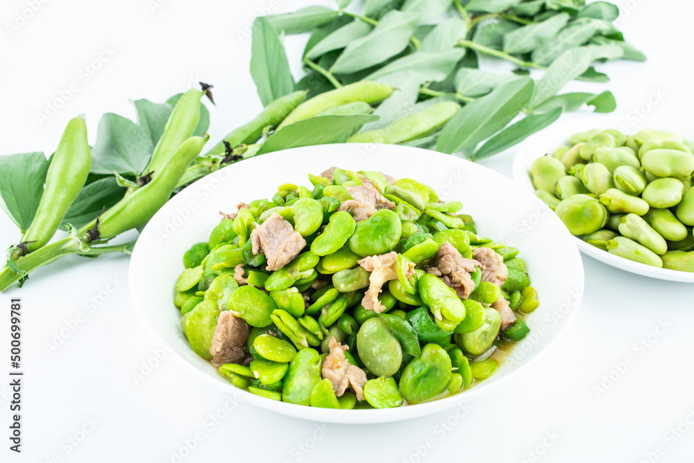 Spring Seasonal Dishes Fried Pork with Broad Beans Spring Seasonal Dishes Fried Pork with Broad Beans