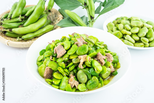 Spring Seasonal Dishes Fried Pork with Broad Beans