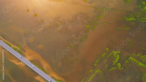 Aerial view over large wetlands in Thale Noi, Phatthalung, Thailand. 4K drone
 photo